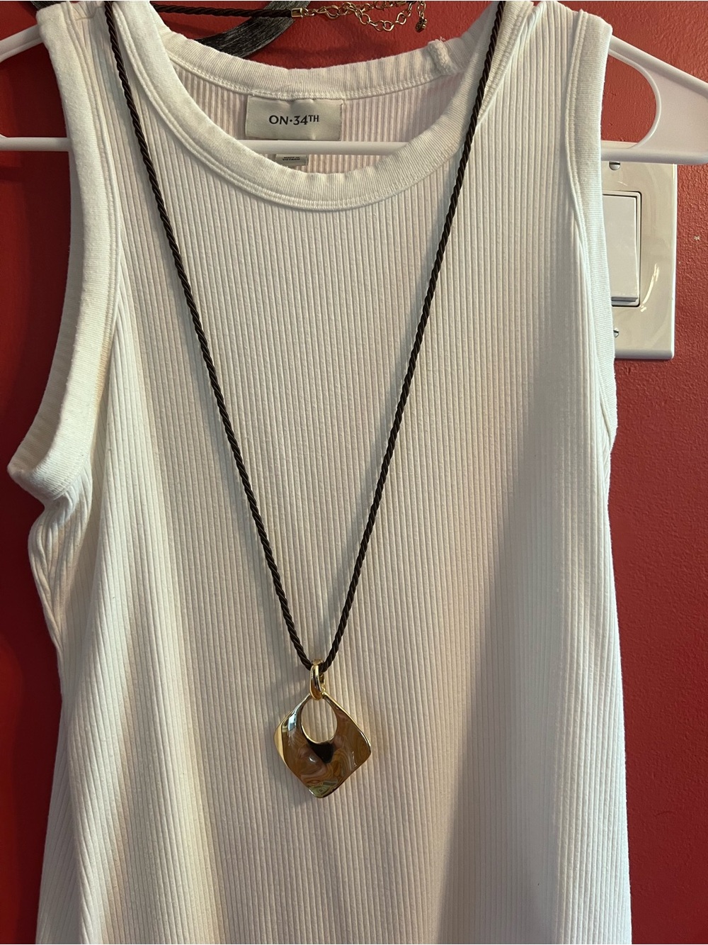 Brown Cord Necklace with Gold-Tone Geometric Pendant